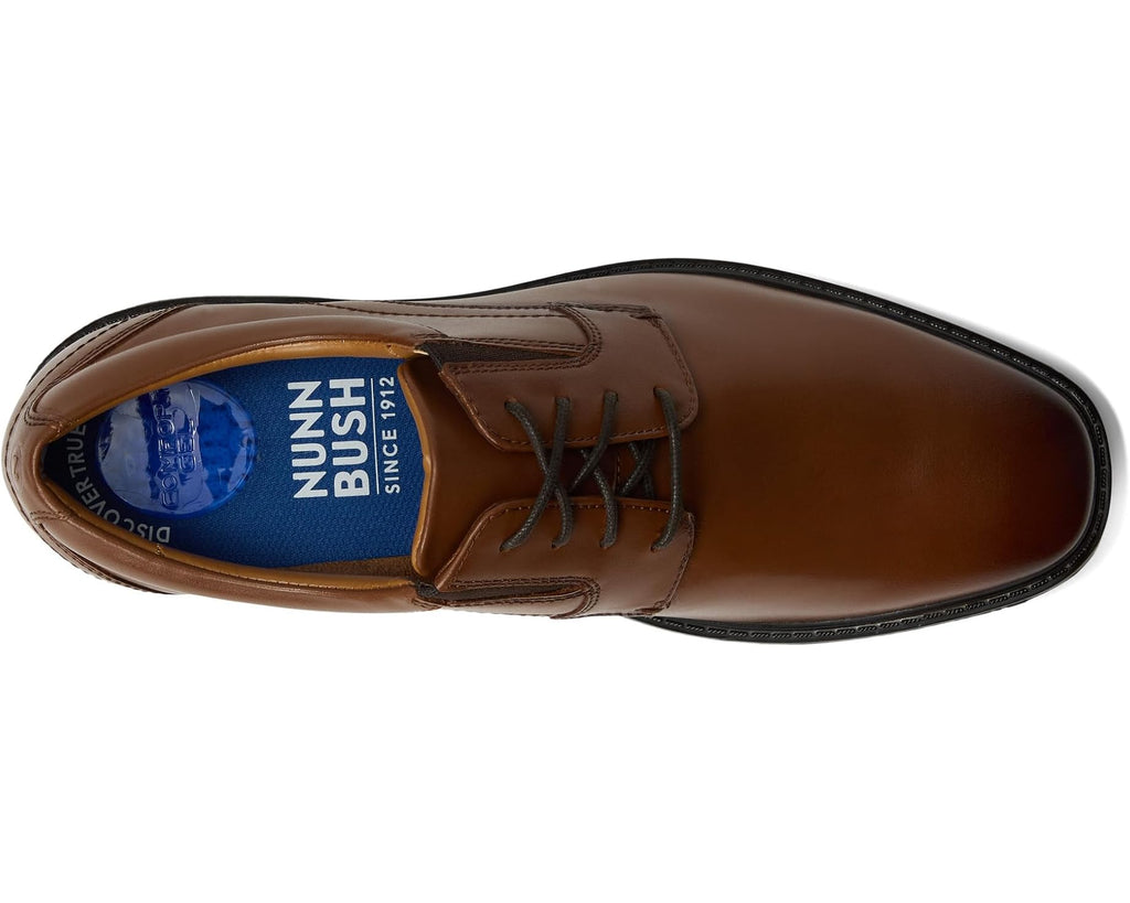 Men's Nunn Bush Stark Plain Toe Oxford Leather Business Formal Derby Dress Casual Lace-Up Cognac