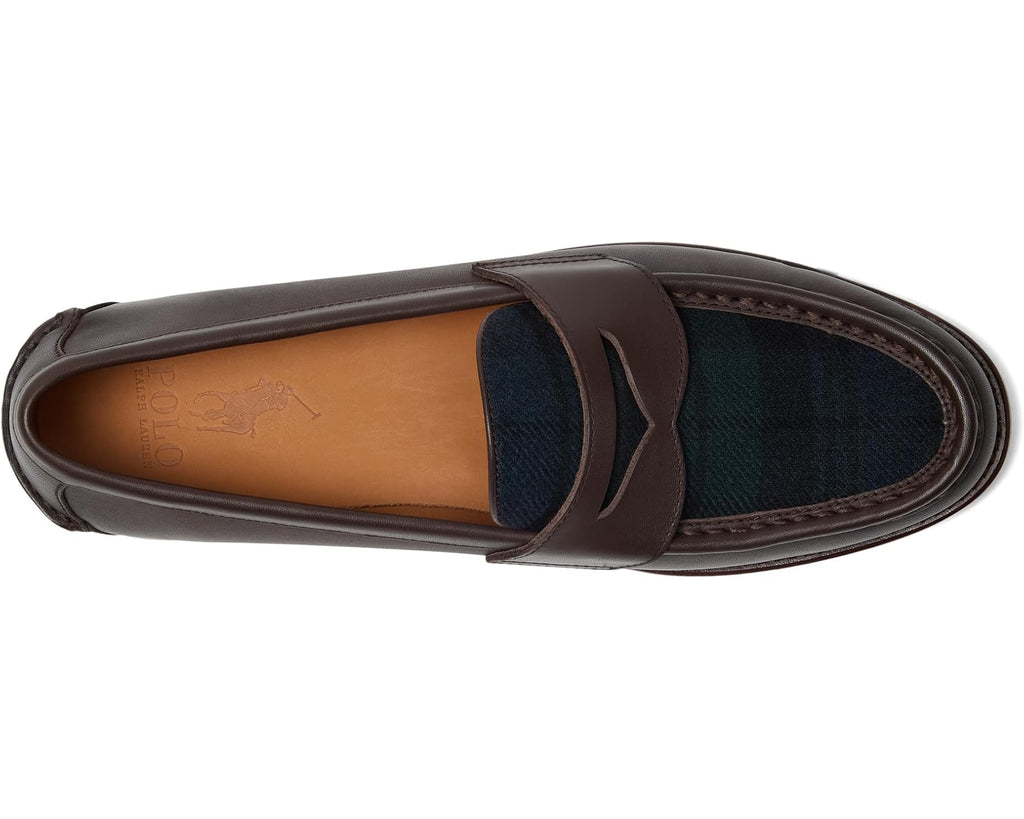 Men's Polo Ralph Lauren Alston Leather & Plaid Wool Penny Loafers Dark Brown/Blackwatch