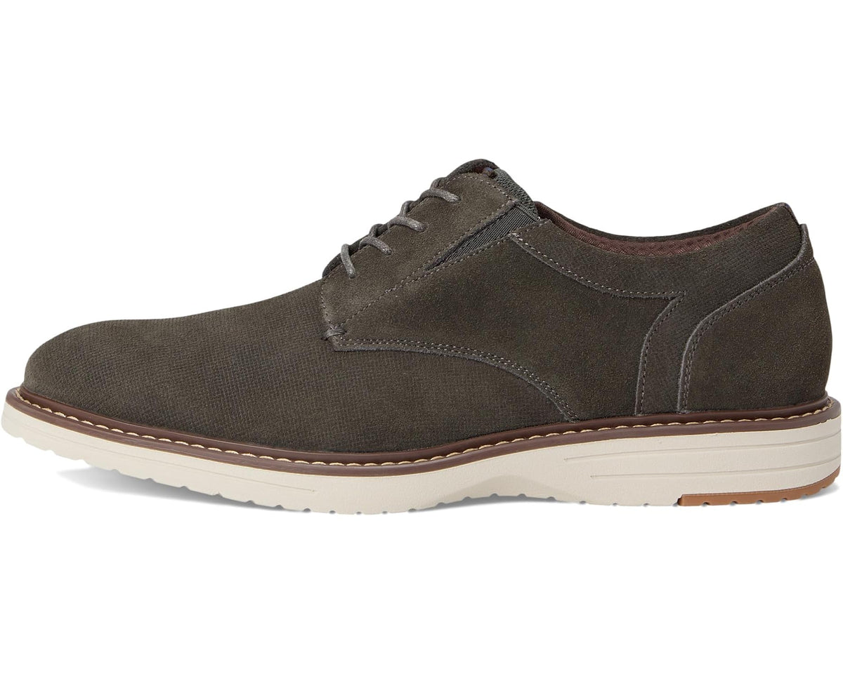 Men's Nunn Bush Griff Plain Toe Oxford Lightweight and Comfortable for all Occasions Suede Lace-Up Grey