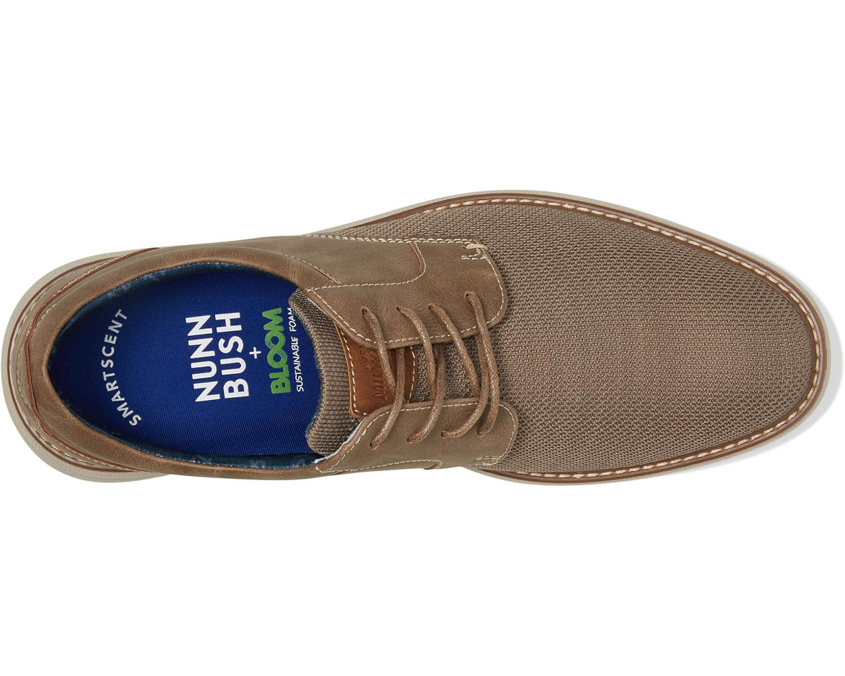 Men's Nunn Bush Chase Knit Plain Toe Oxford Lightweight Breathable Versatile Lace Up Taupe