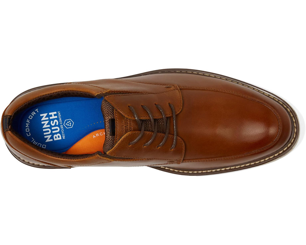 Men's Nunn Bush Griff Moccasin Toe Oxford Lightweight and Comfortable for All Occasions Leather Lace Up Cognac