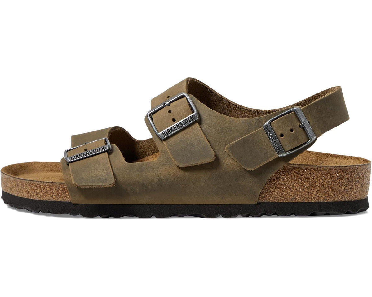 Unisex Birkenstock Milano - Leather Soft Footbed (Unisex) Faded Khaki Oiled Leather