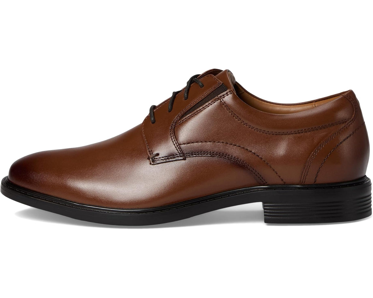 Men's Nunn Bush Stark Plain Toe Oxford Leather Business Formal Derby Dress Casual Lace-Up Cognac