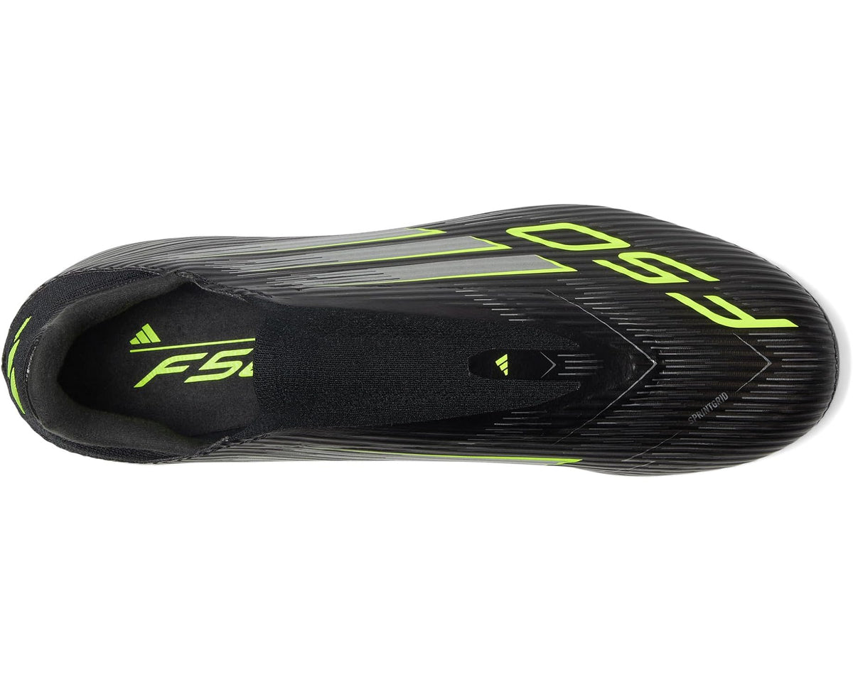 Unisex adidas F50 League Laceless Firm Ground Soccer Cleats Black/Iron Metallic/Lucid Lemon
