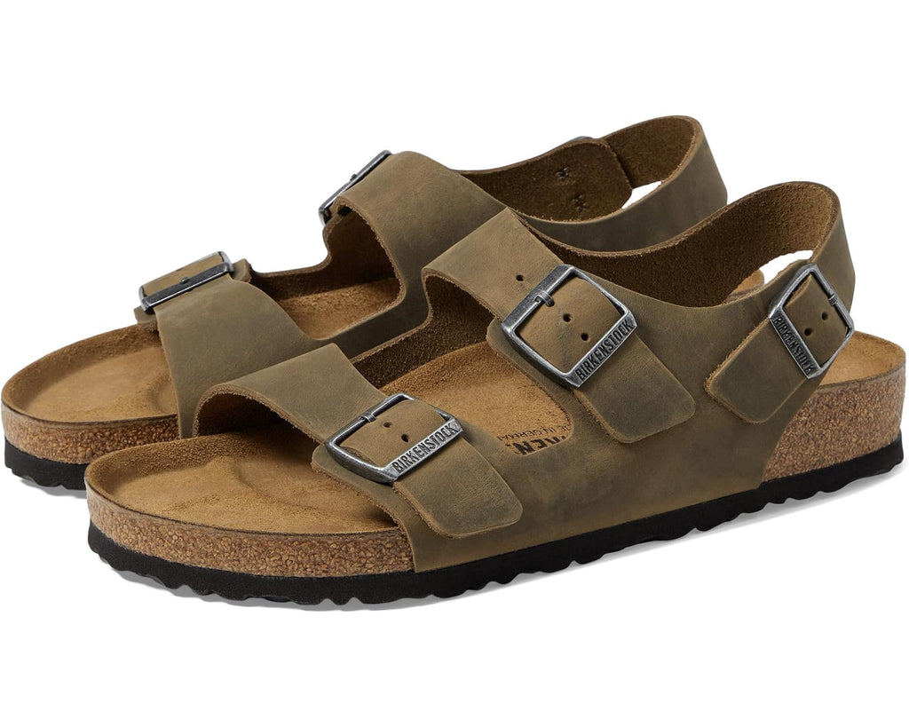 Unisex Birkenstock Milano - Leather Soft Footbed (Unisex) Faded Khaki Oiled Leather