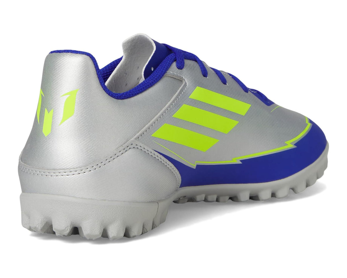 Unisex adidas F50 Club Turf Messi Soccer Cleats Silver Metallic/Solar Yellow/Lucid Blue