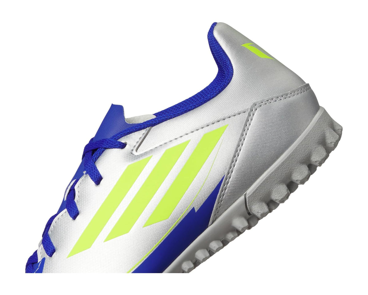 Unisex adidas F50 Club Turf Messi Soccer Cleats Silver Metallic/Solar Yellow/Lucid Blue